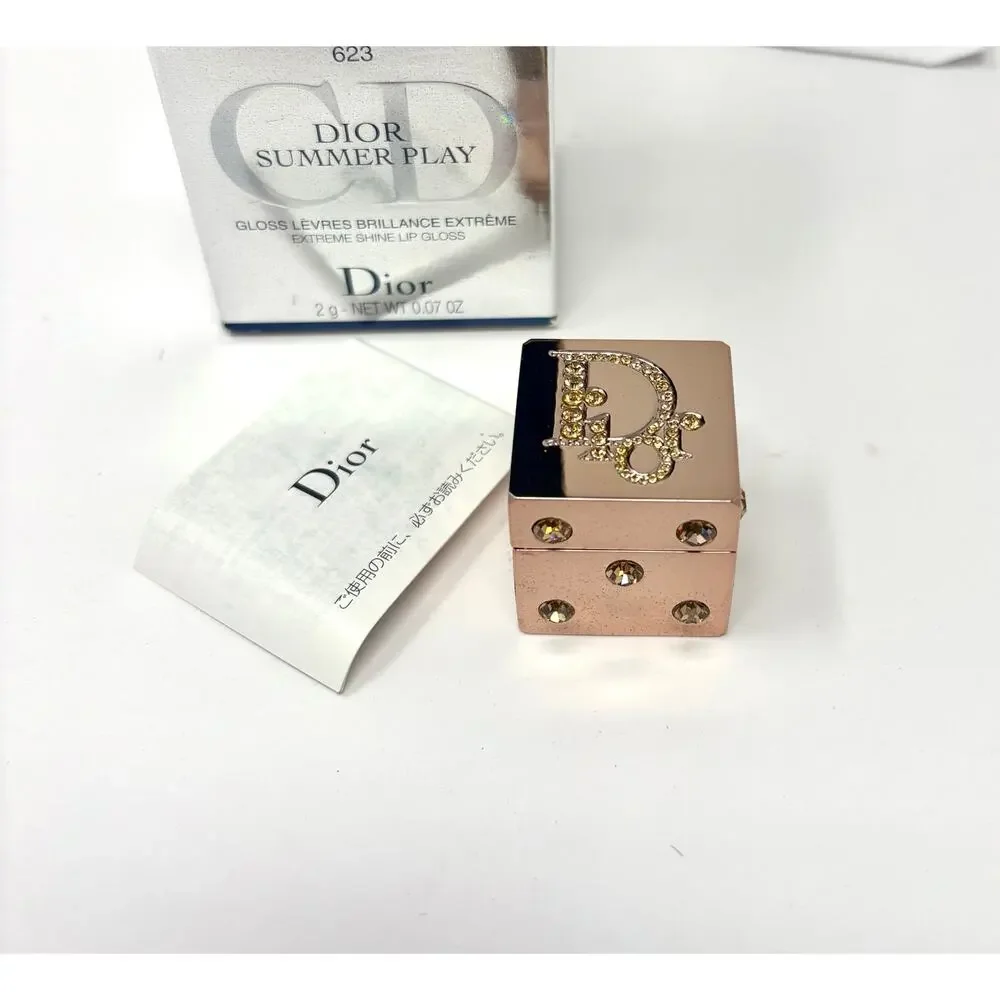 Vintage Dior Summer Play 623 Lip Gloss Cube Charm Swarovski Missing orig ribbon.